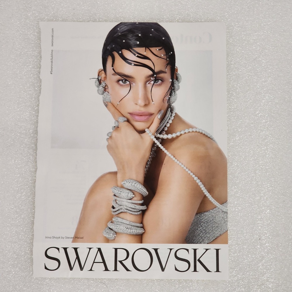 Print Ad SWAROVSKI silver jewelry Irina Shayk model clipping 8x10